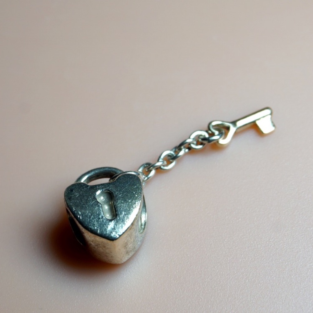 Auth Pandora Silver + 14K "Key to My Heart" Charm